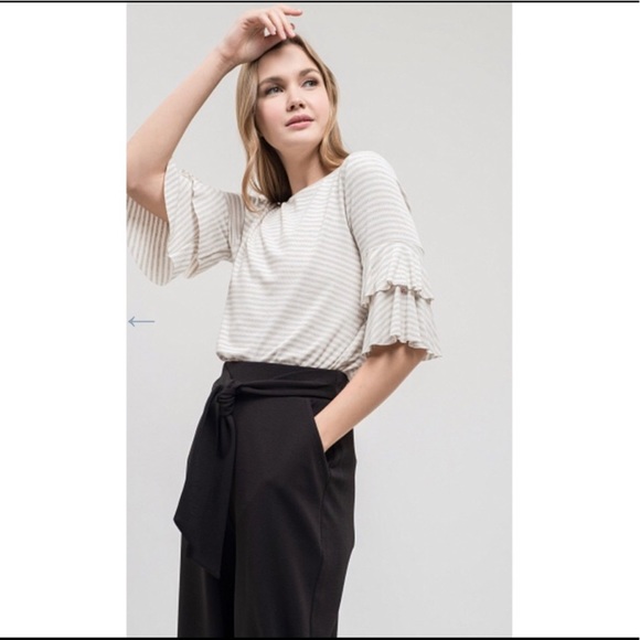 Striped Ruffle Sleeves Top - Picture 3 of 3